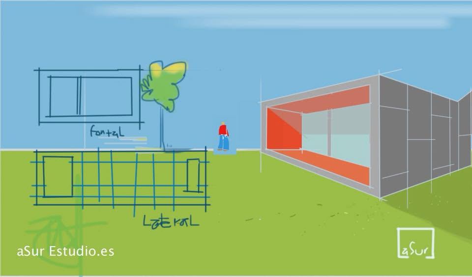 Boceto de concepto de una vivienda bioclimática de aSur